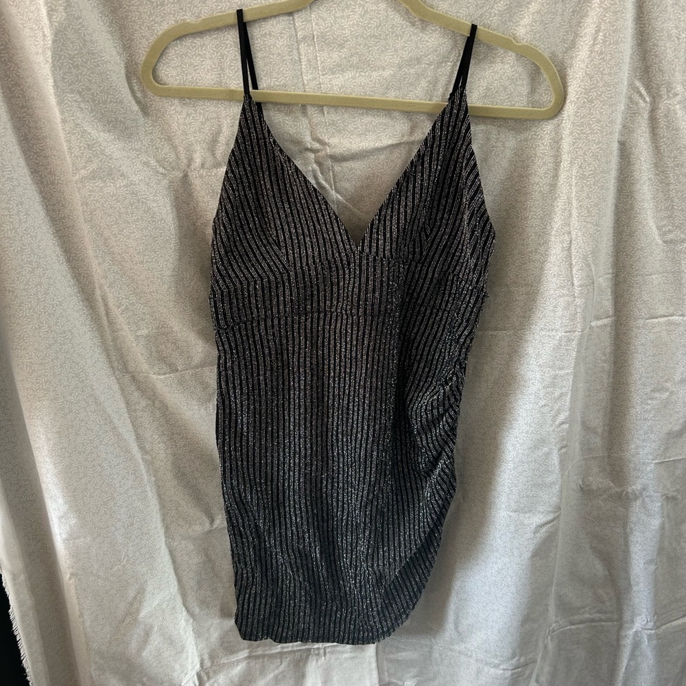 Black and Silver Striped Women's Mini Dress